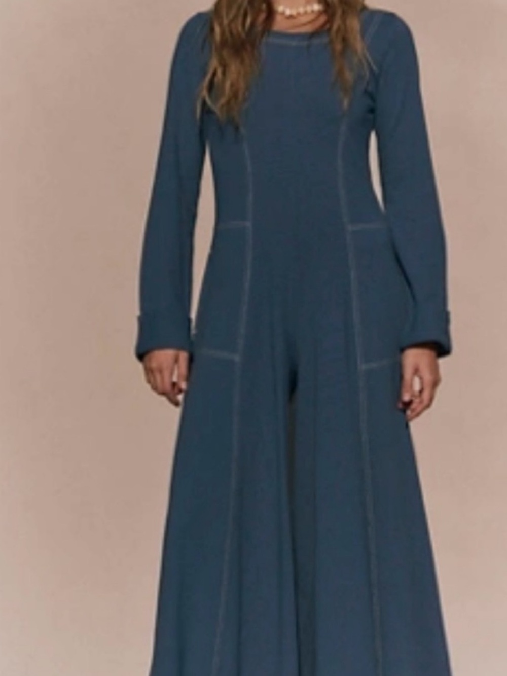 Free People Free EST Strada Wide-Leg Jumpsuit in Deep Blue Sea NWT Small